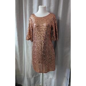 Allie Rose Sequin 3/4 Sleeve Rose Gold Cocktail Party Dress L